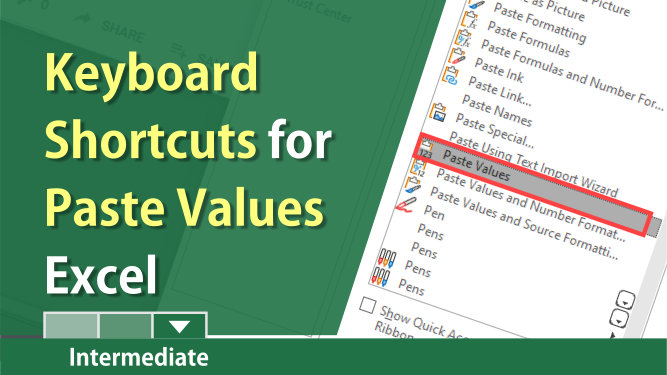 keyboard shortcut for paste values excel mac